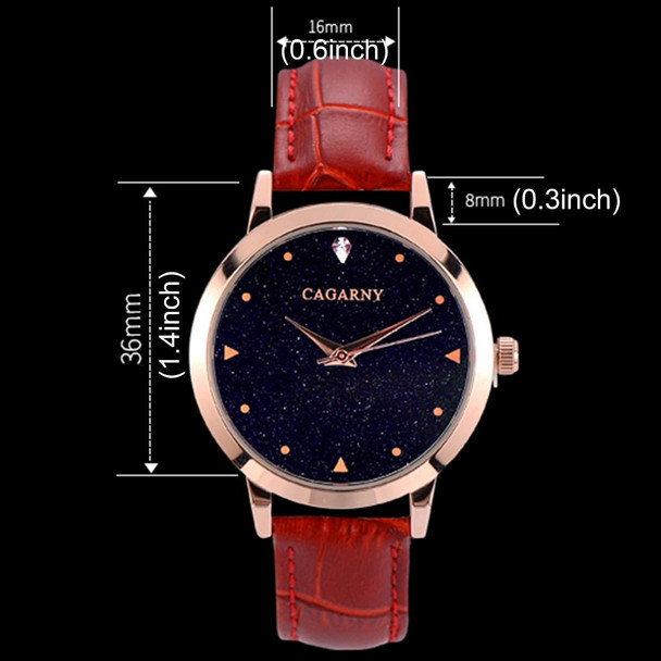 CAGARNY 6875 Round Dial Water Resistant Starry Sky Pattern Fashion Women Quartz Wrist Watch with Leatherette Band (Red)