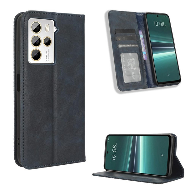 For HTC U23 / U23 Pro Magnetic Buckle Retro Texture Leatherette Phone Case(Blue)