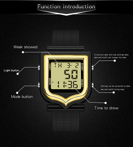 SANDA 388 Fashionable Square Outdoor Sports Leisure Watch Men's And Women's Multi-Functional Waterproof Luminous Electronic Watch(Black)