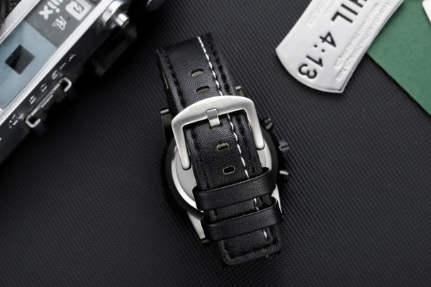 SANDA 5009 Business Fashion Three Eye Six Needle Casual Leather Waterproof Men Quartz Watch(Black)