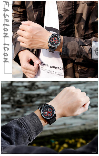 SANDA 5009 Business Fashion Three Eye Six Needle Casual Leather Waterproof Men Quartz Watch(Black  Mesh Belt)