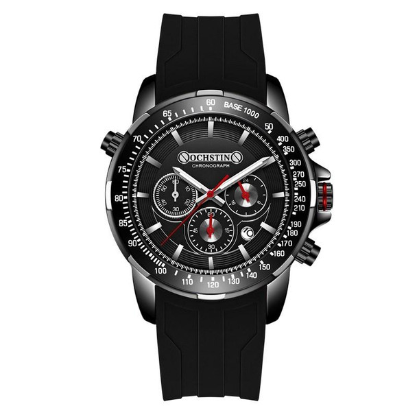 OCHSTIN 6125A Multi Function Chronograph Men  Sports Silicone Quartz Waterproof Men  Watch(Black)