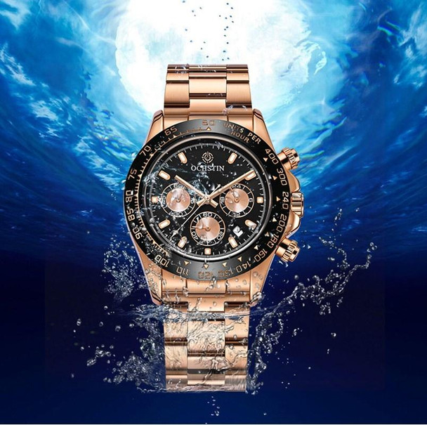 OCHSTIN Augusten 6103B Multi Function Quartz Watch Sports luminous Waterproof Watch Calendar Steel Band Men  Watch(Rose Gold)