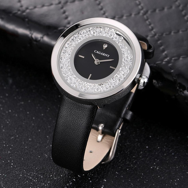 CAGARNY 6878 Water Resistant Fashion Women Quartz Wrist Watch with Leatherette Band(Black+Silver+Black)