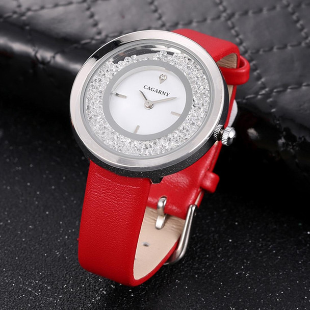 CAGARNY 6878 Water Resistant Fashion Women Quartz Wrist Watch with Leatherette Band(Red+Silver)