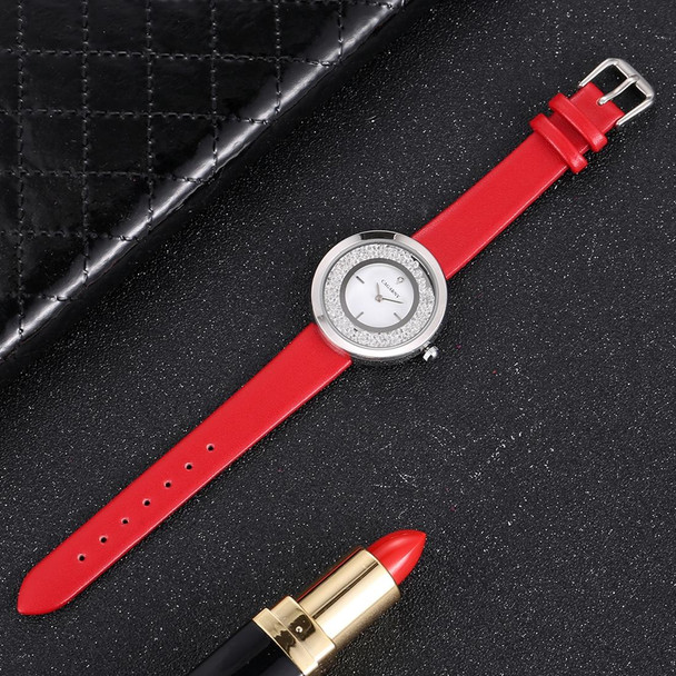 CAGARNY 6878 Water Resistant Fashion Women Quartz Wrist Watch with Leatherette Band(Red+Silver)