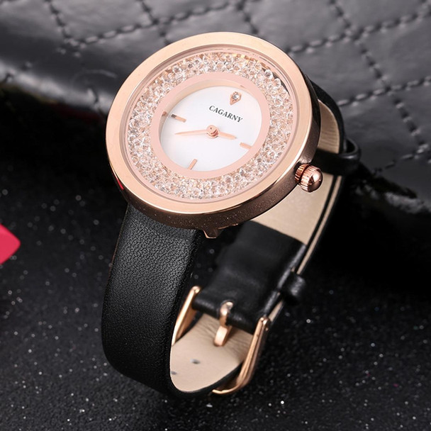 CAGARNY 6878 Water Resistant Fashion Women Quartz Wrist Watch with Leatherette Band(Black+Gold+White)