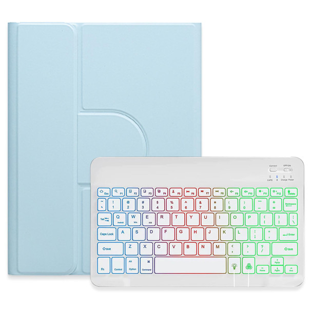 For iPad Air 2022 / iPad Pro 11 2021 Three-color Backlight White 360 Degree Rotatable Bluetooth Keyboard Leatherette Case(Sky Blue)