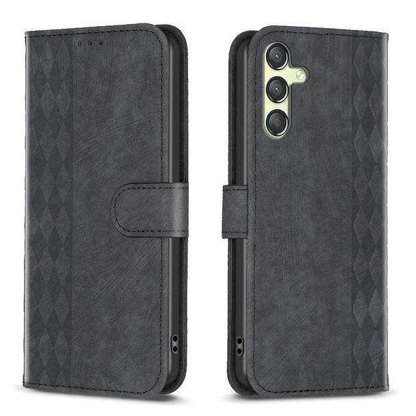 For Samsung Galaxy A25 5G Plaid Embossed Leatherette Phone Case(Black)