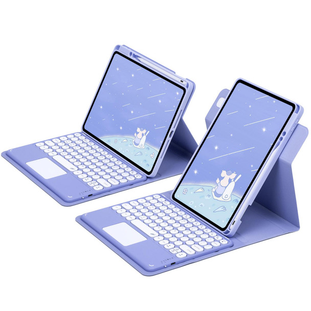 For iPad 10.2 2021 / Air 2019 Round Button 360 Degree Rotatable Bluetooth Keyboard Leatherette Case with Touchpad(Light Purple)