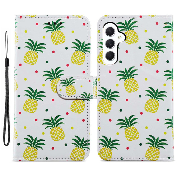 For Samsung Galaxy A25 5G Colored Drawing Leatherette Phone Case(Pineapple)