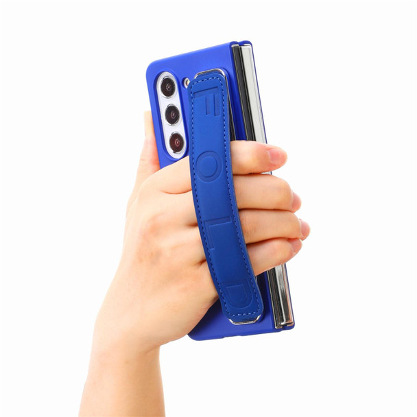 For   Samsung   Galaxy Z Fold5  5G Integrated Wristband Genuine Leatherette Phone Case(Drak Blue)