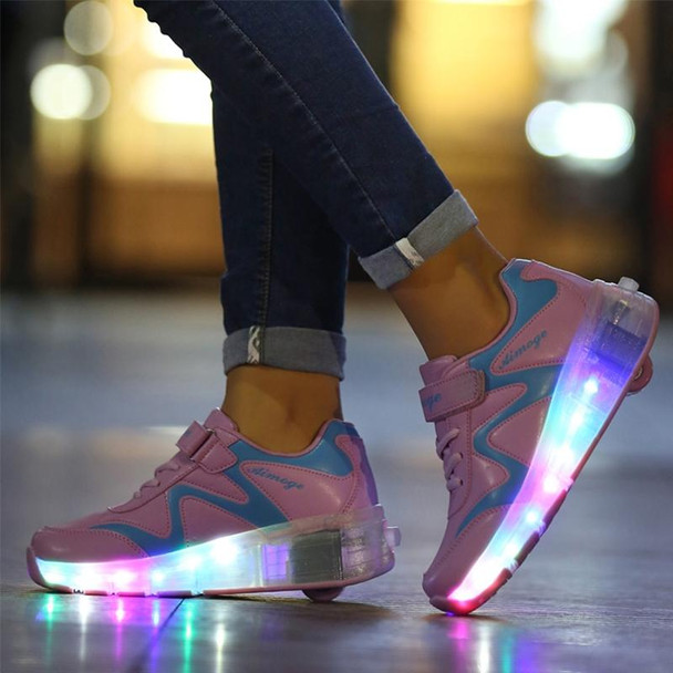 786 LED Light Ultra Light Rechargeable Double Wheel Roller Skating Shoes Sport Shoes, Size : 38(Pink)