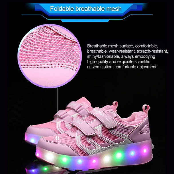 WS01 LED Light Ultra Light Mesh Surface Rechargeable Double Wheel Roller Skating Shoes Sport Shoes, Size : 38(Black)