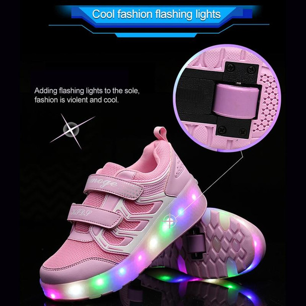 WS01 LED Light Ultra Light Mesh Surface Rechargeable Double Wheel Roller Skating Shoes Sport Shoes, Size : 40 (Pink)