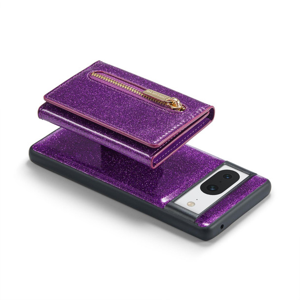 For Google Pixel 8 DG.MING M3 Series Glitter Powder Card Bag Leatherette Case(Dark Purple)