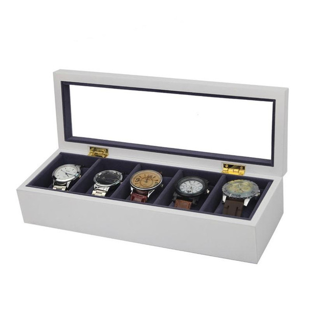 5 Bits Matte Paint Wooden Watch Box Painted Watch Storage Box(White)