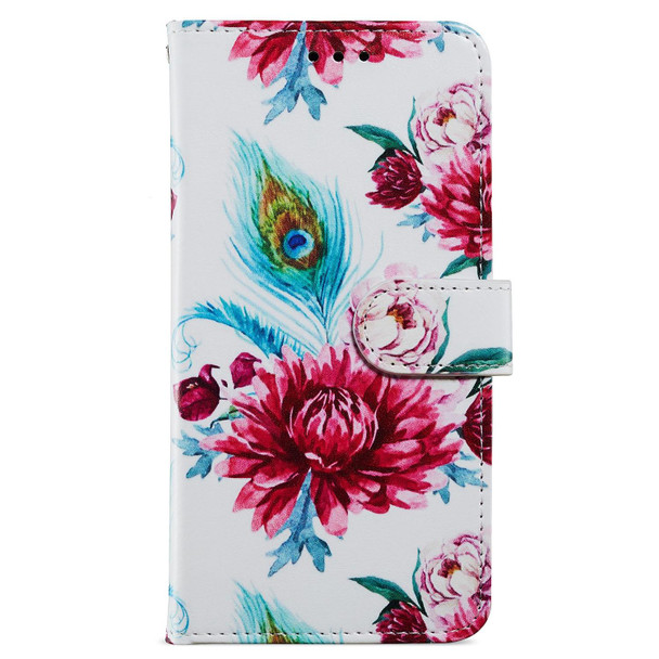 For iPhone 15 Plus Colored Drawing Leatherette Phone Case(Peacock Flower)