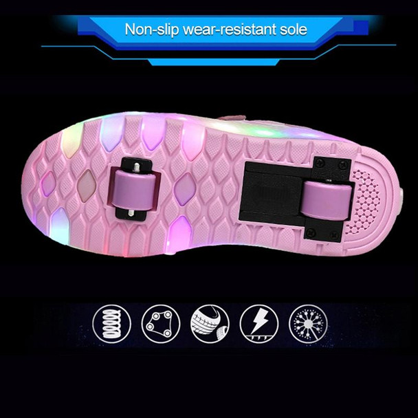 WS01 LED Light Ultra Light Mesh Surface Rechargeable Double Wheel Roller Skating Shoes Sport Shoes, Size : 36(Pink)