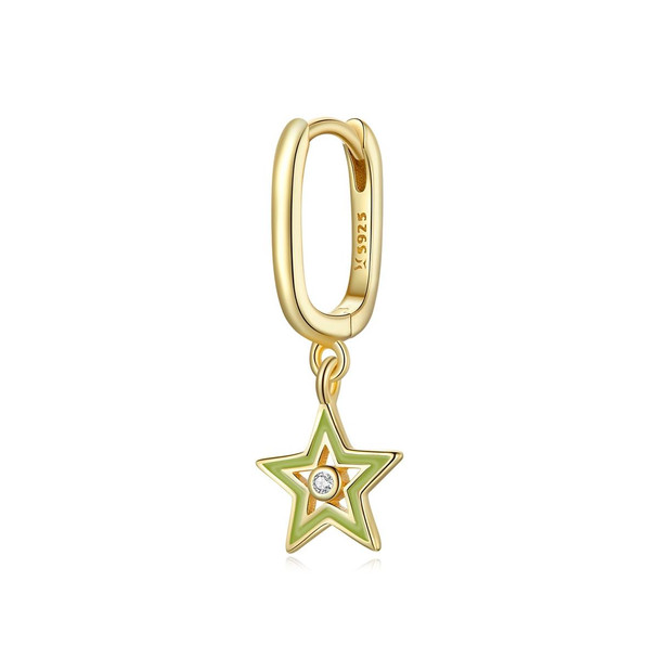 S925 Sterling Silver Five-pointed Star Hollow Drop Oil Women Earrings(Green)