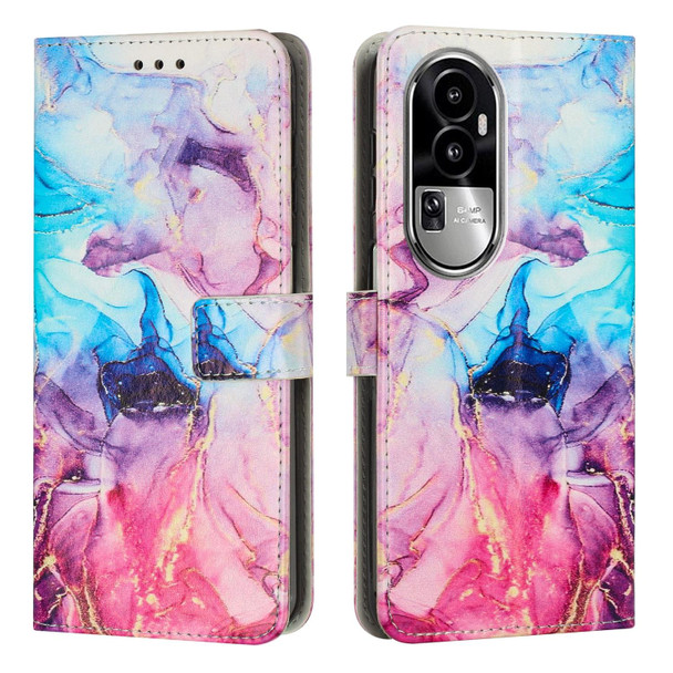 For OPPO Reno10 5G Global/Reno10 Pro 5G Global Painted Marble Pattern Leatherette Phone Case(Pink Purple)