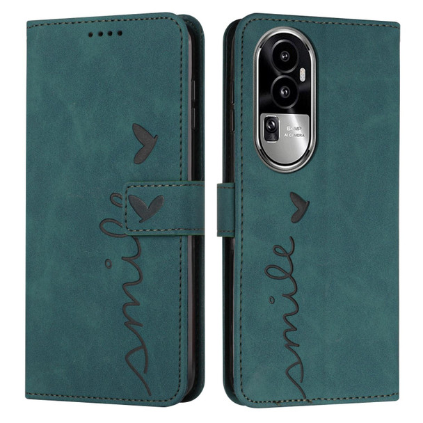 For OPPO Reno10 5G Global/Reno10 Pro 5G Global Skin Feel Heart Pattern Leatherette Phone Case(Green)