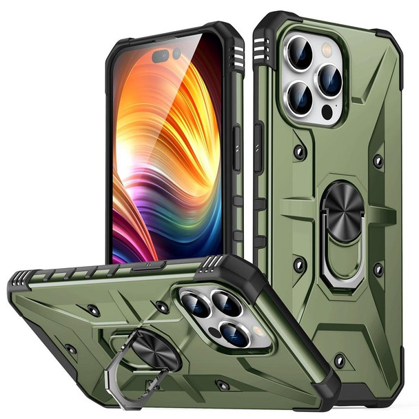 For iPhone 15 Pro Max Ring Holder Phone Case(Army Green)