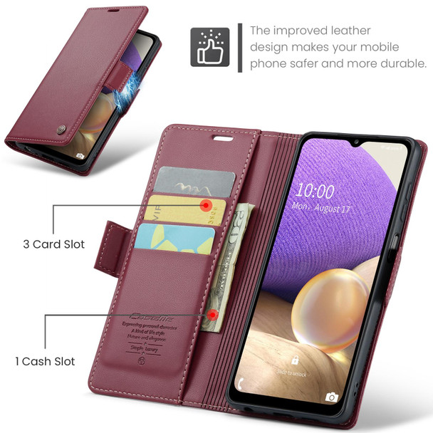 For Samsung Galaxy A32 5G / M32 5G CaseMe 023 Butterfly Buckle Litchi Texture RFID Anti-theft Leatherette Phone Case(Wine Red)