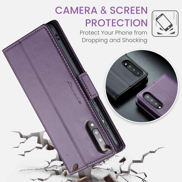 For Samsung Galaxy A70/A70s CaseMe 023 Butterfly Buckle Litchi Texture RFID Anti-theft Leatherette Phone Case(Pearly Purple)