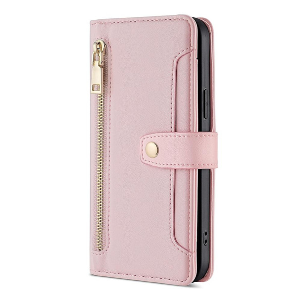 For Tecno Camon 20 Premier 5G Lite Sheep Texture Cross-body Zipper Wallet Leatherette Phone Case(Pink)