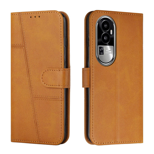 For OPPO Reno10 5G Global/Reno10 Pro 5G Global Stitching Calf Texture Buckle Leatherette Phone Case(Yellow)