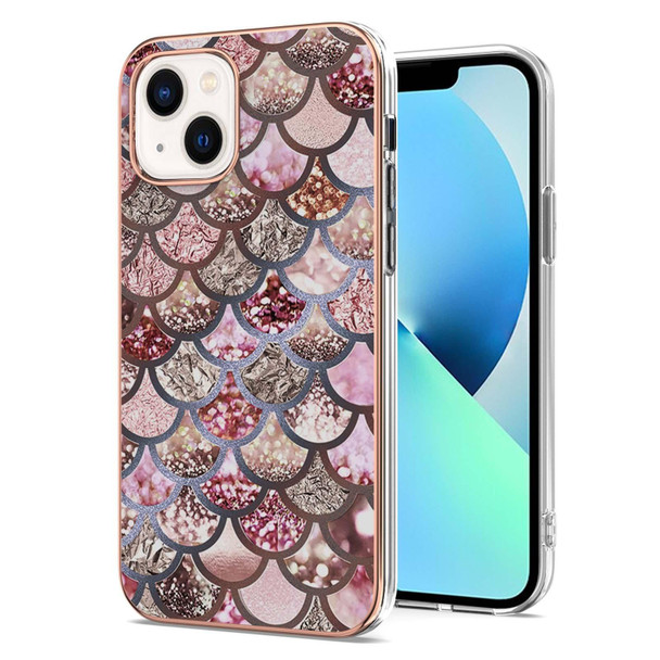 For iPhone 15 Electroplating Pattern IMD TPU Shockproof Case(Pink Scales)