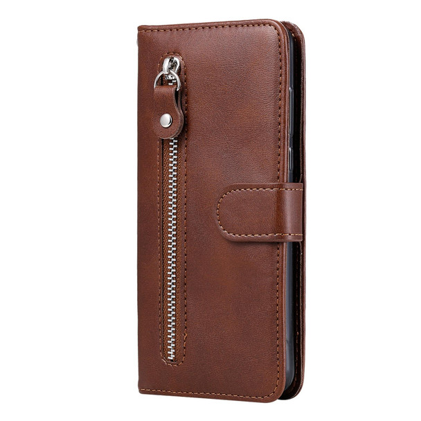 For vivo Y35+ Fashion Calf Texture Zipper Leather Phone Case(Brown)