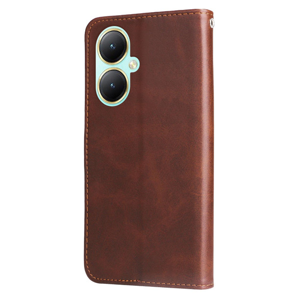 For vivo Y35+ Fashion Calf Texture Zipper Leather Phone Case(Brown)