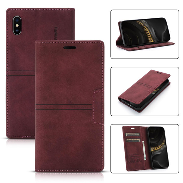 Dream Magnetic Suction Business Horizontal Flip PU Leatherette Case with Holder & Card Slot & Wallet - iPhone XS Max(Wine Red)