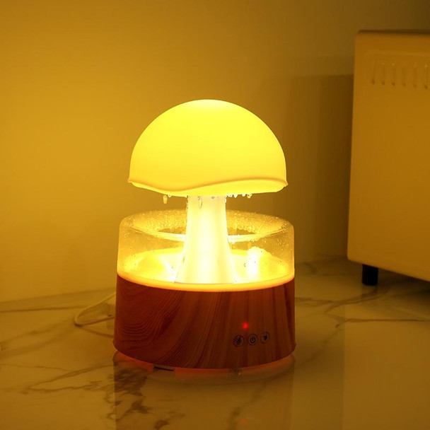 500ml Rain Humidifier Mushroom Cloud Colorful Night Lamp Aromatherapy Machine With Remote Control, Style: Rechargeable(Wood Grain)