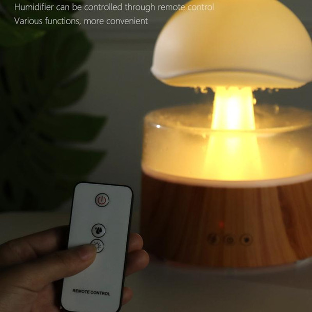 500ml Rain Humidifier Mushroom Cloud Colorful Night Lamp Aromatherapy Machine With Remote Control, Style: USB Direct Plug(Wood Grain)