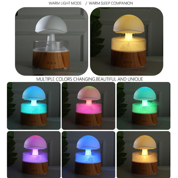 500ml Rain Humidifier Mushroom Cloud Colorful Night Lamp Aromatherapy Machine With Remote Control, Style: USB Direct Plug(Wood Grain)