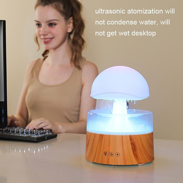 500ml Rain Humidifier Mushroom Cloud Colorful Night Lamp Aromatherapy Machine With Remote Control, Style: USB Direct Plug(Wood Grain)