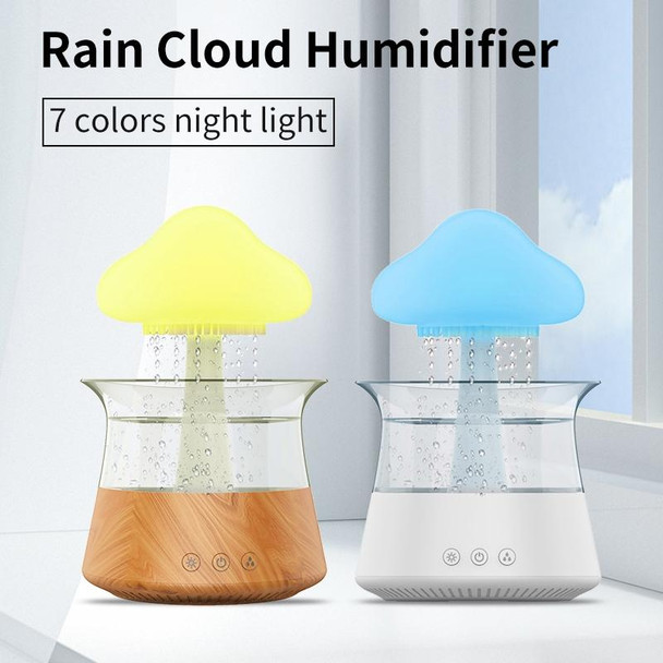 CH06 300ml Rain Humidifier Mushroom Cloud Colorful Night Lamp Aromatherapy Machine, Style: With Remote Controller(White)