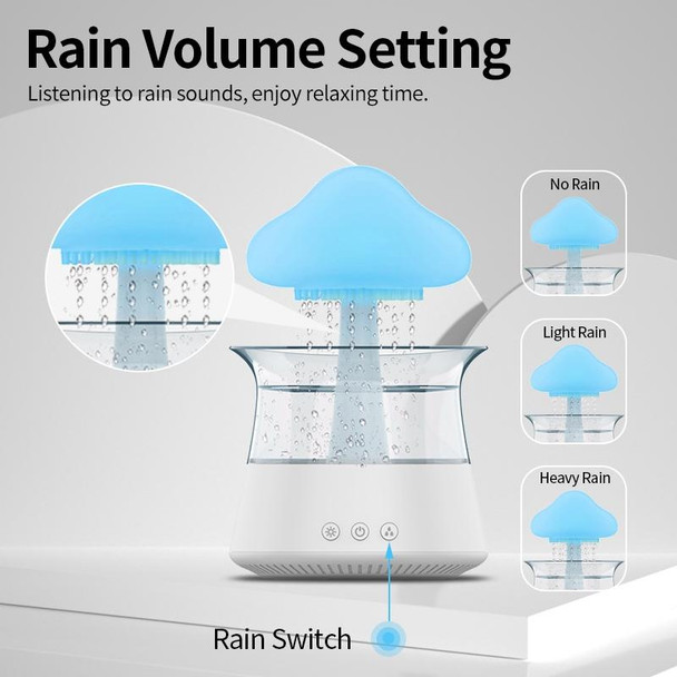 CH06 300ml Rain Humidifier Mushroom Cloud Colorful Night Lamp Aromatherapy Machine, Style: With Remote Controller(White)