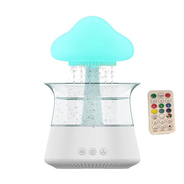 CH06 300ml Rain Humidifier Mushroom Cloud Colorful Night Lamp Aromatherapy Machine, Style: With Remote Controller(White)