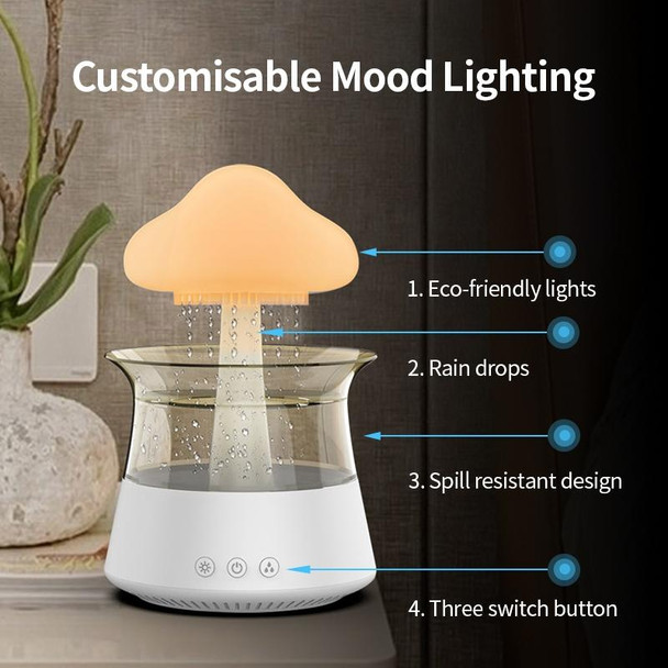 CH06 300ml Rain Humidifier Mushroom Cloud Colorful Night Lamp Aromatherapy Machine, Style: With Remote Controller(White)