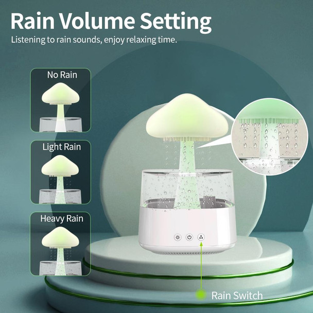 CH08 450ml Rain Humidifier Mushroom Cloud Colorful Night Lamp Aromatherapy Machine, Style: Without Remote Controller(White)