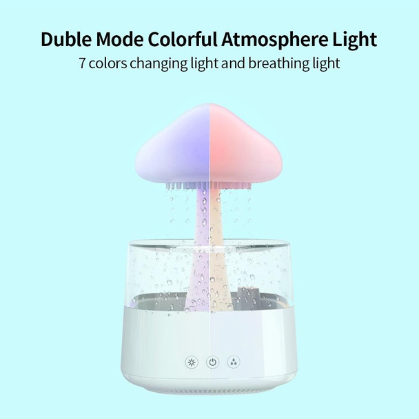 CH08 450ml Rain Humidifier Mushroom Cloud Colorful Night Lamp Aromatherapy Machine, Style: Without Remote Controller(White)