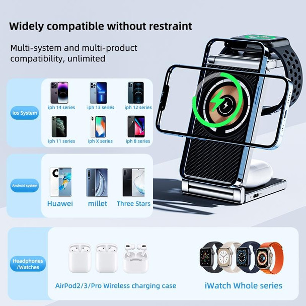 T30 Folding Wireless Charging Stand for Cell Phone Watch Headset 4 in 1 Charger