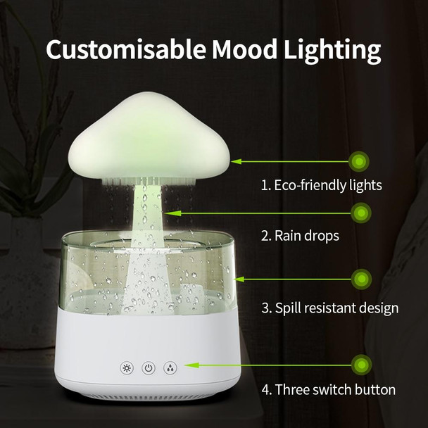 CH08 450ml Rain Humidifier Mushroom Cloud Colorful Night Lamp Aromatherapy Machine, Style: With Remote Controller(White)