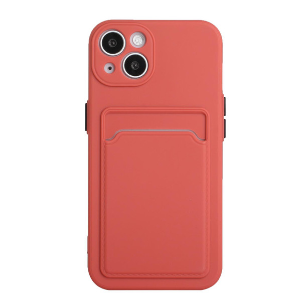 Card Slot Design Shockproof TPU Protective Case - iPhone 13(Plum Red)