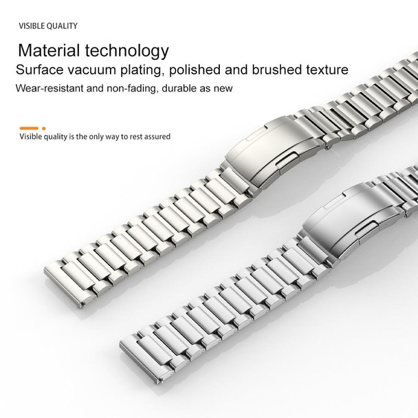 22mm Three Strains Vertical Riser Turtle Buckle Titanium Metal Watch Band(Silver)