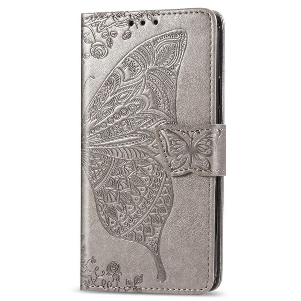 For Galaxy A20e Butterfly Love Flowers Embossing Horizontal Flip Leatherette Case with Holder & Card Slots & Wallet & Lanyard(Gray)